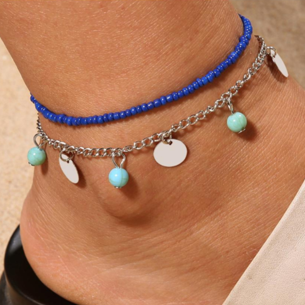 2/$25🍒 NATURAL Stone and Sequin Anklet Set - Picture 2 of 5